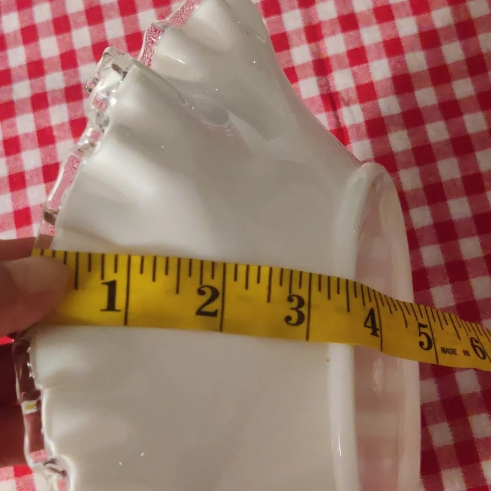10” White Milk Glass Bowl With Clear Silvercrest Ruffled Edge Vintage! - Picture 5 of 7